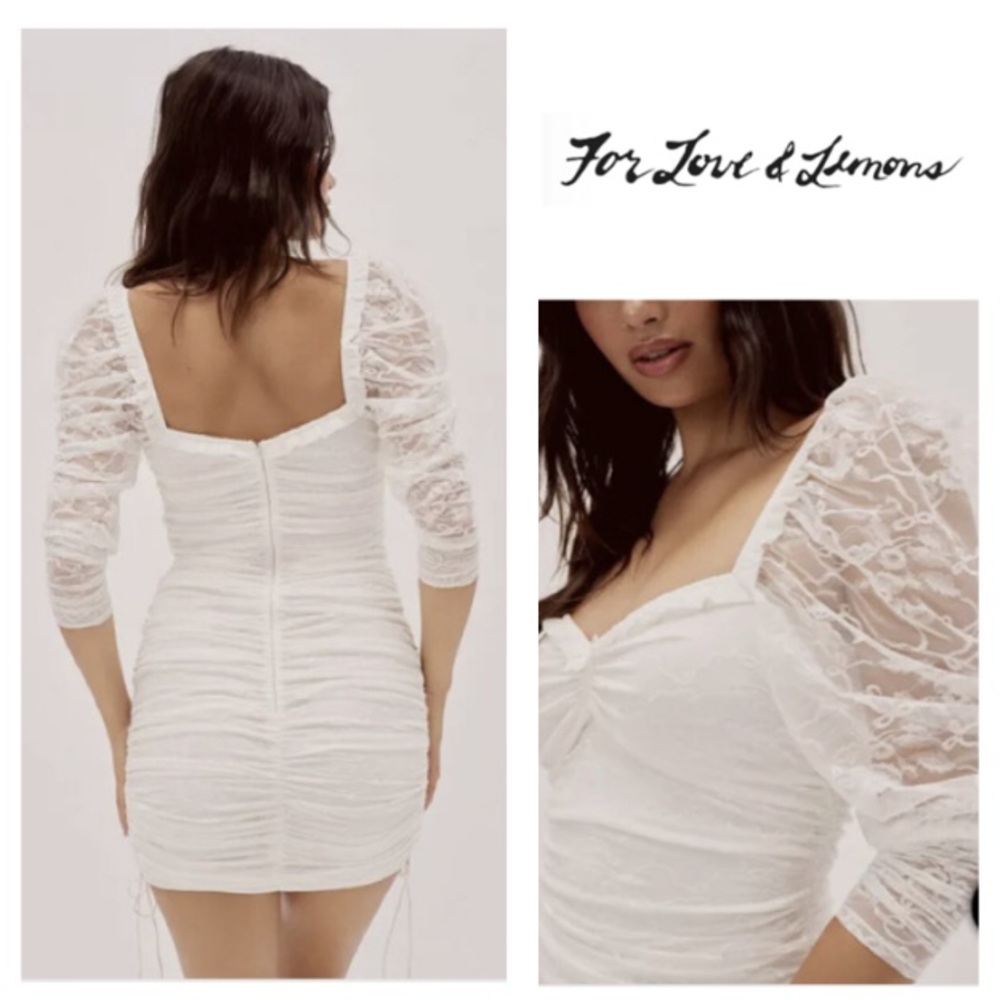 NEW!  For Love & Lemons Belle Lace Mini Dress in white shimmery lace